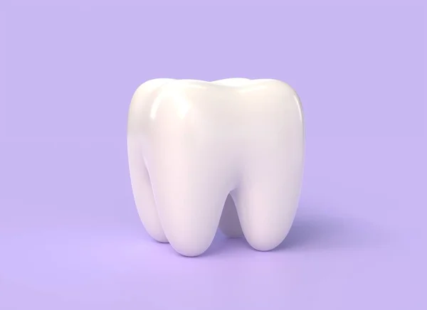Zdrowy Biały Ząb Ikona Ilustracja Odizolowana Fioletowym Tle Renderowanie — Zdjęcie stockowe