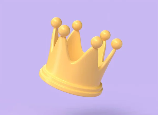 Corona Amarilla Dibujos Animados Sobre Fondo Púrpura Concepto Éxito Renderizado — Foto de Stock