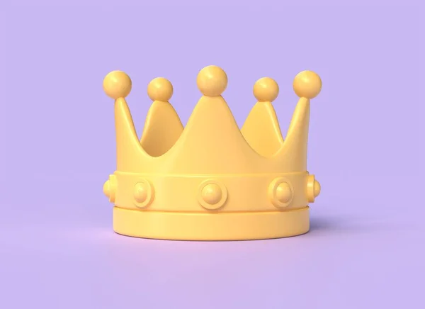 Карикатурная Желтая Корона Фиолетовом Фоне Концепция Успеха Рендеринг — стоковое фото