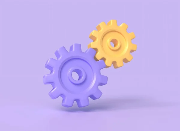 3D齿轮或设置图标 在紫色背景上孤立的图解 3D渲染 — 图库照片