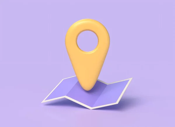 Трехмерный Значок Местоположения Карта Местности Фиолетовом Фоне Концепцией Поиска Рендеринг — стоковое фото