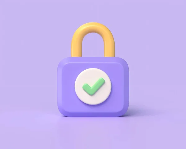Locked Padlock Icon Green Tick Symbol Security Concept Illustration Isolated — Stock Photo, Image