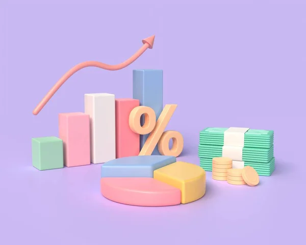 Gráfico Crescendo Gráfico Torta Porcentagem Ícone Dinheiro Conceito Negócios Finanças — Fotografia de Stock