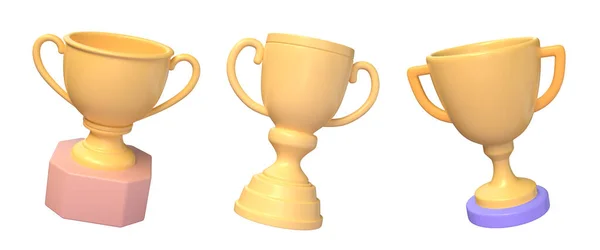 Значки Золотих Трофеїв Або Кубки Переможці Мультиплікаційному Стилі Ілюстрація Ізольована — стокове фото