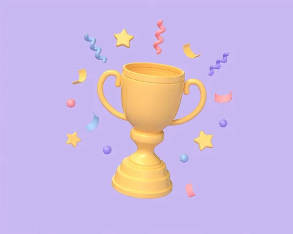 Troféu Dos Vencedores Dos Desenhos Animados Copo Campeão Com Confete — Fotografia de Stock