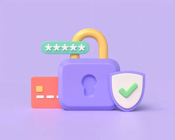 Lock Checkmark Shield Credit Card Password Concept Protecting Finances Secure — Stock Photo, Image