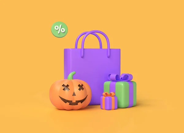 Torba Zakupy Dynia Pudełko Prezenty Ikona Procentowa Ilustracja Halloween Wakacje — Zdjęcie stockowe