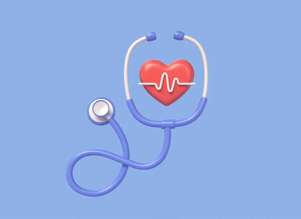Estetoscópio Médico Para Médicos Coração Com Linha Pulso Estilo Cartoon — Fotografia de Stock