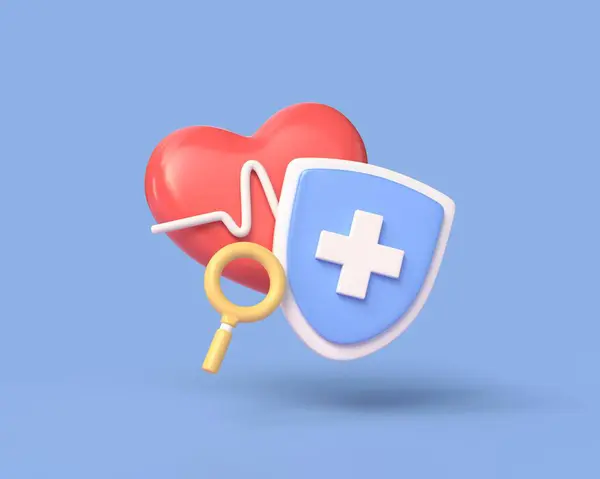 Escudo Icono Con Cruz Corazón Pulso Lupa Latidos Cardíacos Cardiograma —  Fotos de Stock