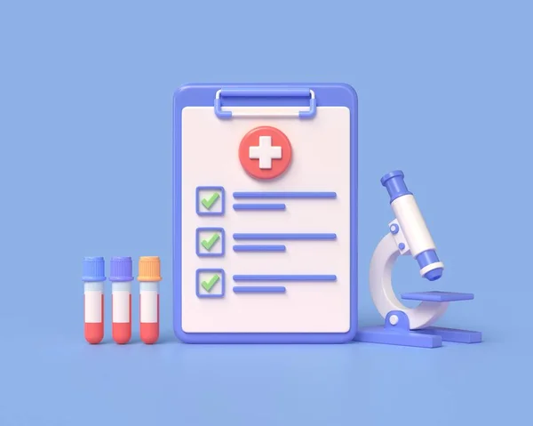 Checklist Resultados Testes Tubos Ensaio Médicos Microscópio Medicine Healthcare Concept — Fotografia de Stock