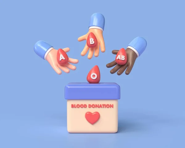 Візуалізація Донорства Крові Мультиплікаційному Стилі Люди Різними Кольорами Шкіри Пожертвують — стокове фото