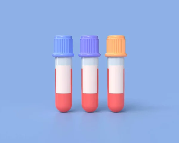3d blood test tubes in cartoon style. healthcare and medicine concept. illustration isolated on blue background. 3d rendering