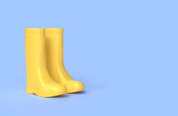 Žluté Gumové Boty Modrém Pozadí Kresleném Stylu Vykreslování — Stock fotografie