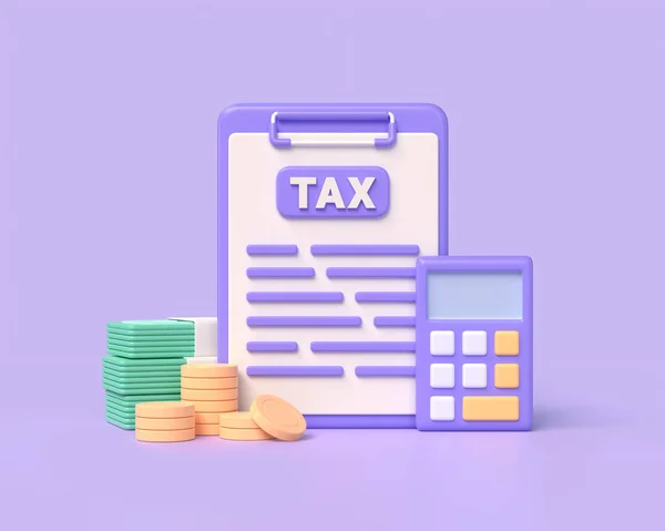 Calculadora Moedas Pilha Notas Estilo Cartoon Business Tax Payment Concept — Fotografia de Stock
