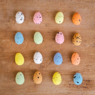 Above easter on wooden background with copy space