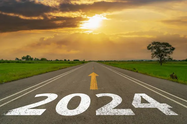 Nieuwjaar 2024 Eenvoudige Weg Naar Het Bedrijfsleven Strategie Van Toekomstvisie Stockfoto