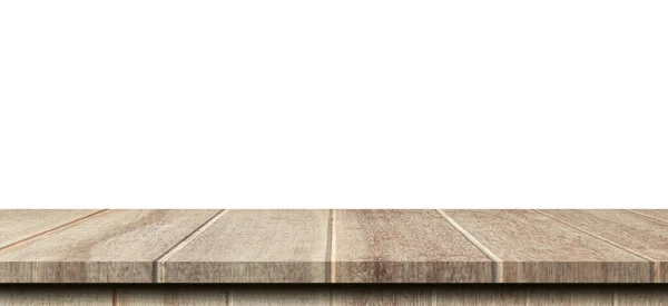 Prázdný Starý Dřevěný Stůl Izolovat Bílé Pozadí Zobrazit Montáž Kopírovacím Stock Fotografie