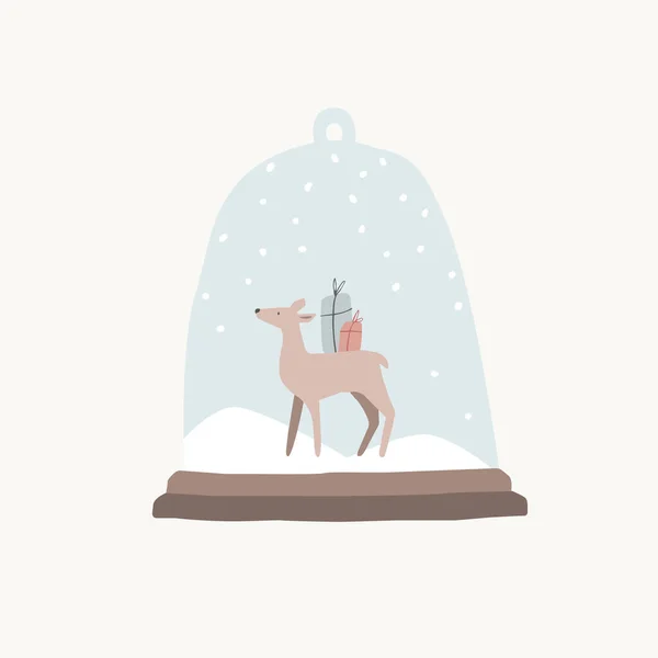 Skandinávské Vánoce Novoroční Přání Pozvánka Ručně Kreslené Ilustrace Sobů Vánoční — Stockový vektor