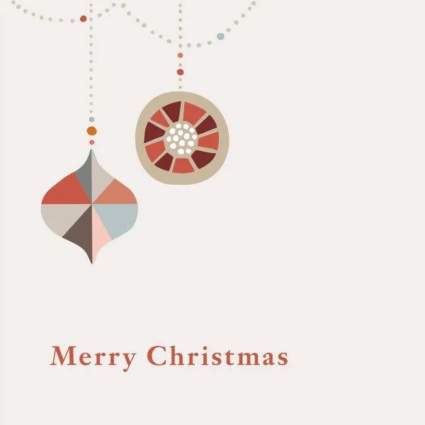 クリスマスグリーティングカード クリスマスボールの装飾的なガーランドへの招待状 ベージュの背景に隔離された装飾品 レトロな北欧フラットデザイン 季節のベクトルイラストの背景 — ストックベクタ