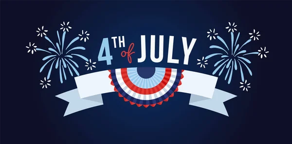 Glücklicher Unabhängigkeitstag Juli Nationalfeiertag Party Grußkarte Einladung Handgezeichnetes Feuerwerk Bändchen — Stockvektor