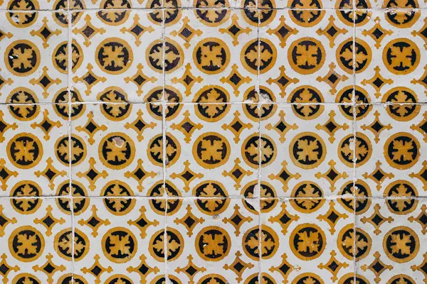 Traditionelle Portugiesische Keramik Azulejos Fliesen Retro Muster Schöne Schäbige Gelbe — Stockfoto