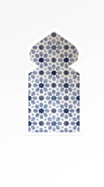 Süslü geometrik yıldızlarla geleneksel Arap desenleri, beyaz dekoratif cami penceresinde arabesk. Beyaz arka plan. Dikey Ramazan, Kurban Bayramı animasyonu, döngüsel, İslami tasarım