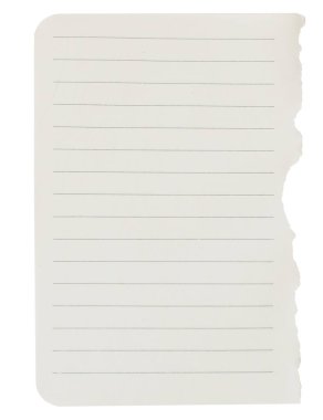 Torn-out lined notebook page template isolated on transparent background. Ripped teared edge. Empty note paper mockup. Writing, notes, school or organization concept. Cut out graphic object