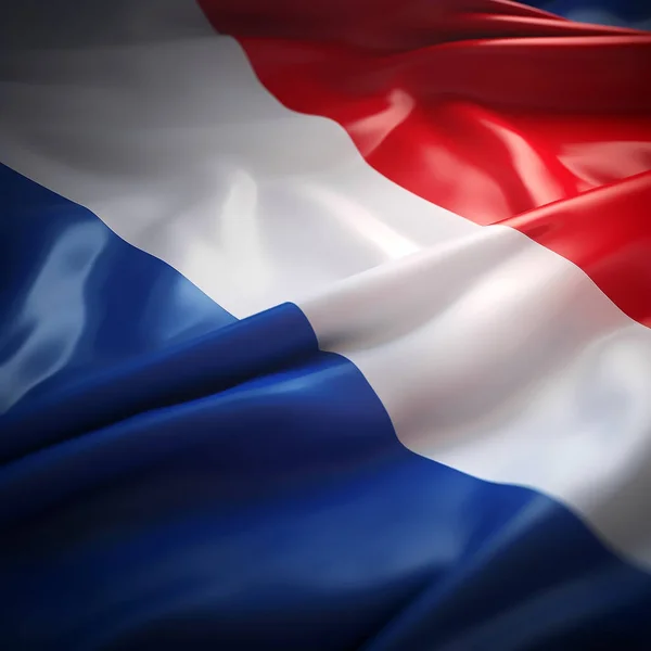 Flag of France waving over a white  background waving in the wind.