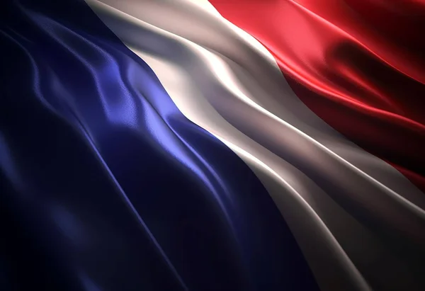 Flag of France waving over a black background waving in the wind.