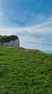 Görkemli doğal kayalıklar Etretat Aval ve güzel ünlü kıyı şeridi, Normandiya, Fransa, Avrupa