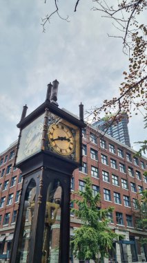 Iconic historic clocks lets off steam in downtown Vancouver, BRITISH COLUMBIA. clipart