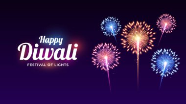 Mutlu Diwali Kutlama Özgeçmişi. Diwali Işık Sancakları Festivali Havai fişek Vektör İllüstrasyonlu. Mutlu Diwali Sosyal Medya Posta Şablonu.