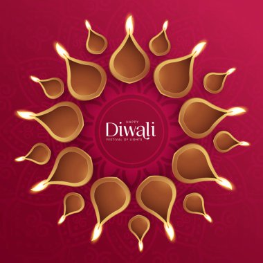 Diwali Havai fişek arka planı. Diwali Işık Davet Vektörü İllüzyonu Festivali. Mutlu Diwali Sosyal Medya Posta Şablonu.