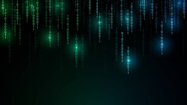Matrix vektör dijital kod yağmuru fütüristik tarzda ilham verdi. Işık Efekti matris arkaplanı. Parlayan ikili karakterlere sahip yüksek teknoloji arkaplanı