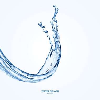 Gerçekçi şeffaf izole vektör su damlalarını damlatıyor. 3D vektör sıvısı girdap oluşturur, damlacıklarla su sıçratır.