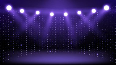 Sahne ışıkları sahne arkası. Soyut spot ışığı arka planı. Sahne ve sunumlar için izole edilmiş parlak ışık ışıkları. Sahnede renkli ışıklar.