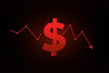 Dolar neonunu indiriyorum. Dolar aşağı sembolü. Para aşağı simge seti. Düz vektör biçiminde düşük ok işareti.