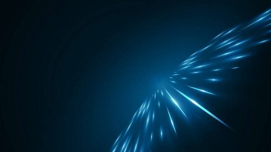 Yüksek hız konseptinin yansıması. Kuyrukluyıldız şeklindeki çizgiler karanlık bir arkaplana karşı. Parlak kablolu bstrakt neon arkaplan.