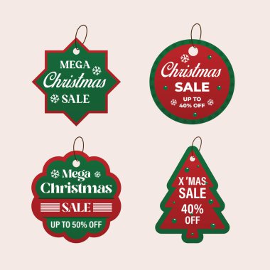 Noel Satış Rozeti ve Satılık Noel Satışı Konsepti. İndirimli Noel koleksiyonu. Kağıt üzerinde indirim ve fiyat etiketleri. 