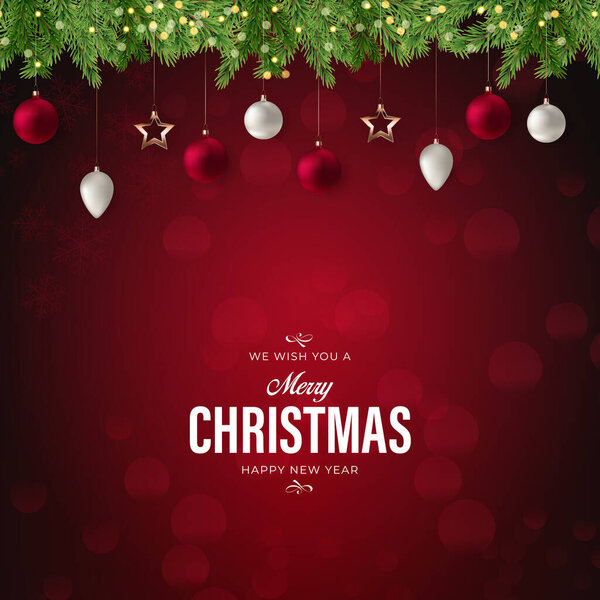 Feliz Navidad Feliz Año Nuevo Con Árbol Navidad Bolas Estilo — Vector de stock