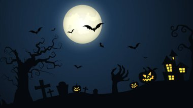 Balkabağı ve Korku Şatosu 'yla Cadılar Bayramı kutlamaları. Korku Cadılar Bayramı Arkaplanı.