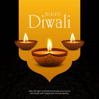 Mutlu Diwali Kutlama Özgeçmişi. Diya Vektör İllüstrasyonlu Diwali Işık Sancakları Festivali. Mutlu Diwali Sosyal Medya Posta Şablonu.