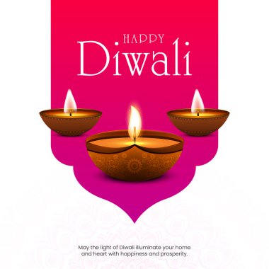 Mutlu Diwali Kutlama Özgeçmişi. Diya Vektör İllüstrasyonlu Diwali Işık Sancakları Festivali. Mutlu Diwali Sosyal Medya Posta Şablonu.