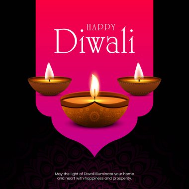 Mutlu Diwali Kutlama Özgeçmişi. Diya Vektör İllüstrasyonlu Diwali Işık Sancakları Festivali. Mutlu Diwali Sosyal Medya Posta Şablonu.