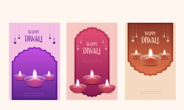 Mutlu Diwali Kutlama Özgeçmişi. Diya Vektör İllüstrasyonlu Diwali Işık Sancakları Festivali. Mutlu Diwali Sosyal Medya Posta Şablonu.