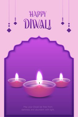Mutlu Diwali Kutlama Özgeçmişi. Diya Vektör İllüstrasyonlu Diwali Işık Sancakları Festivali. Mutlu Diwali Sosyal Medya Posta Şablonu.
