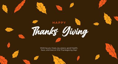 Happy Thanksgiving Day Banner and Background. Happy holiday surrounded by autumn leaves and pumpkins vector illustration. Thanks giving celebration vector design. clipart