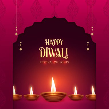 Mutlu Diwali Kutlama Özgeçmişi. Diya Vektör İllüstrasyonlu Diwali Işık Sancakları Festivali. Mutlu Diwali Sosyal Medya Posta Şablonu.
