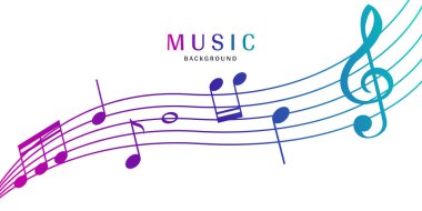 Müzik notaları, şarkı, melodi veya müzik uygulamaları ve web sitelerinin arka plan çizimi için neon gerçekçi vektör simgesi