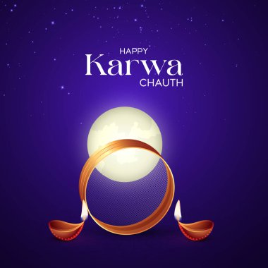 Mutlu Karwa Chauth Sosyal Medya Postaları ve Selamlar. Hint Hindu festivali Ay puja tapınması. Karwa Chauth 'un tasarımı.